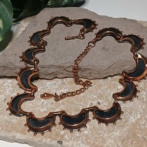 Vintage RENIOR Mid Century Black Enameled Copper Necklace